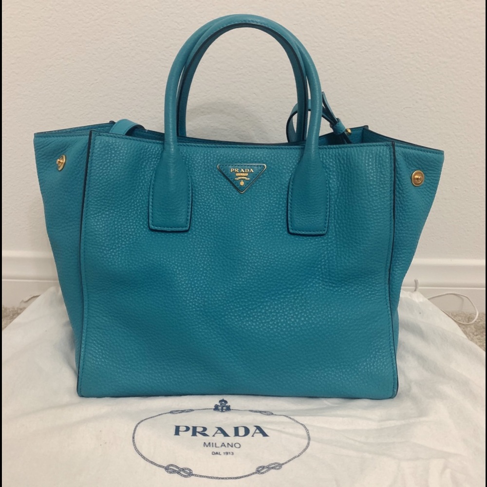 Prada vitello daino leather tote blue